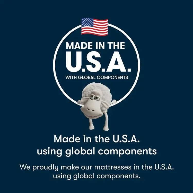 alt_txt Logo with a sheep cartoon character and 'Made in the U.S.A. with Global Components' text on a blue background.