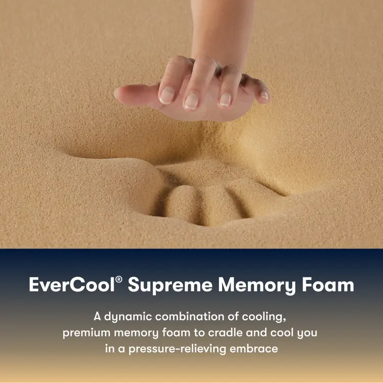 Hand pressing into a Serta Perfect Sleeper Hybrid Firm mattress 'EverCool Supreme Memory Foam'